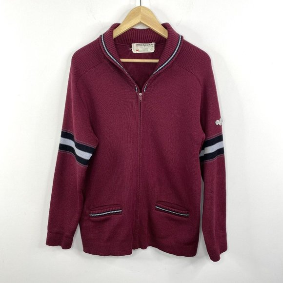 Vintage Mens Size Large Curling Sweater 100% Wool Full Zip Shawl Collar Hipster - Picture 1 of 4